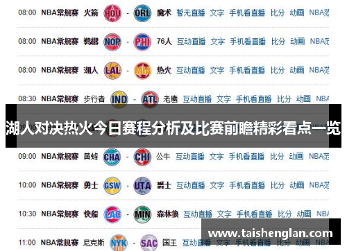 湖人对决热火今日赛程分析及比赛前瞻精彩看点一览