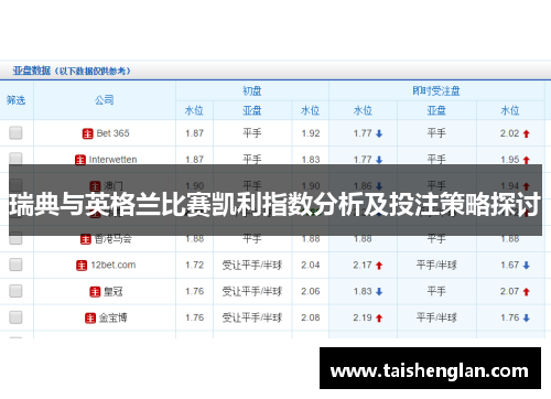 瑞典与英格兰比赛凯利指数分析及投注策略探讨